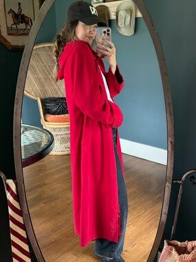 Kristen Blake long duster red trench Coat raincoat jacket sz 10 / medium